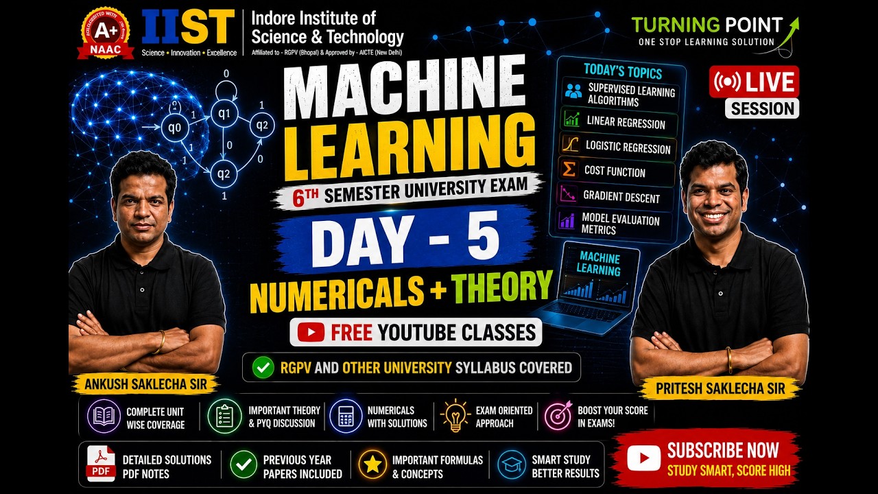 DAY 5 | Machine Learning Numerical and Theory | Semester Exam | Complete Course | RGPV and others