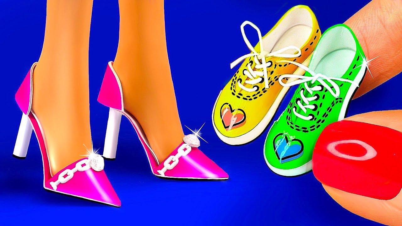 12 DIY PAPER SHOES FOR BARBIE ~ High heel shoes, Sneakers, Mules, Skates and more