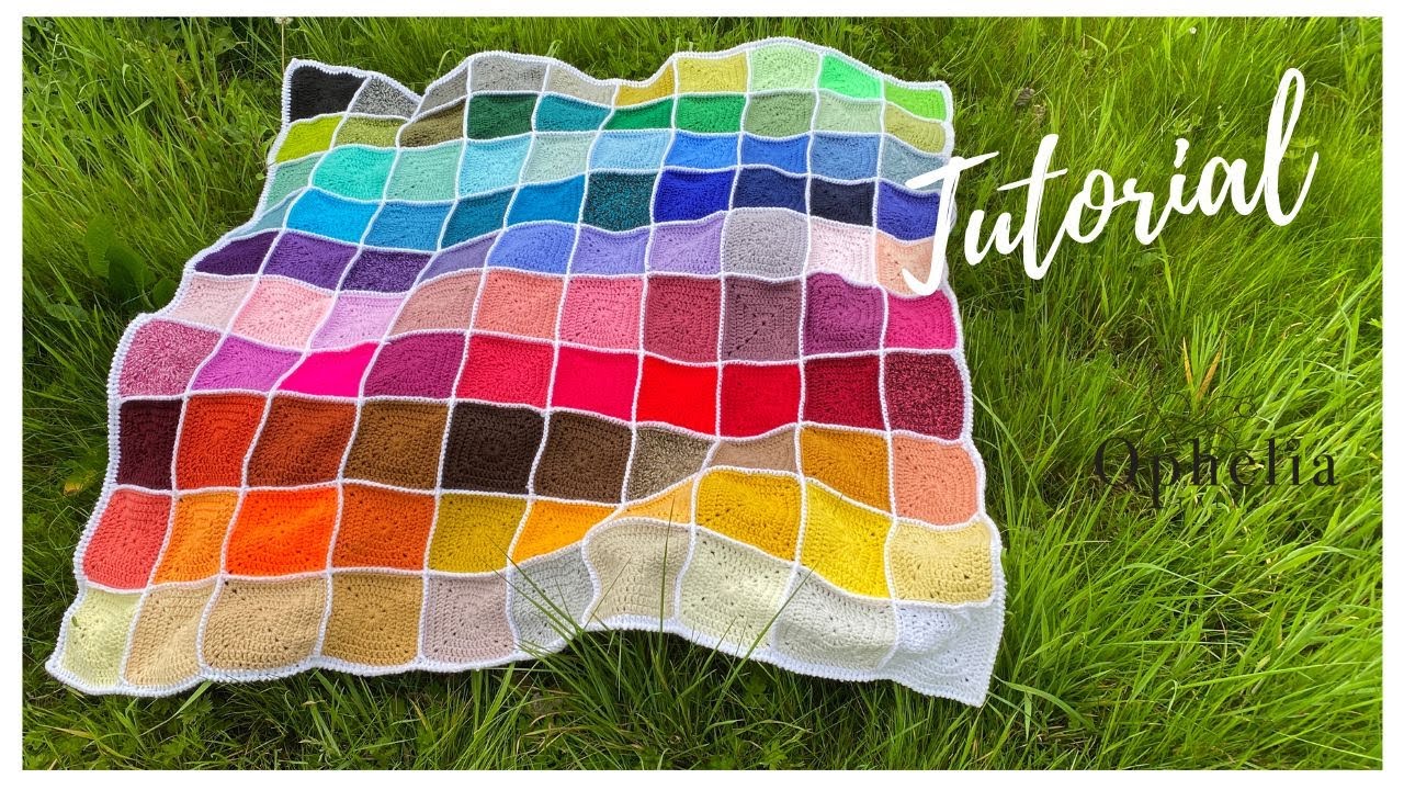 Solid Granny Square Crochet Blanket // 100 Colours Solid Square Sample blanket Tutorial