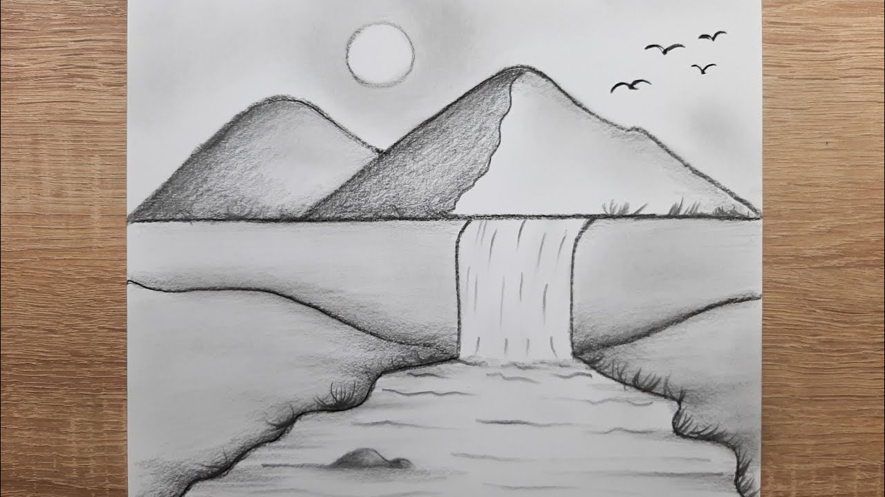 Kolay karakalem manzara resmi adım adım nasıl &ccedil;izilir &ccedil;izim hobimiz kolay manzara &ccedil;izimi