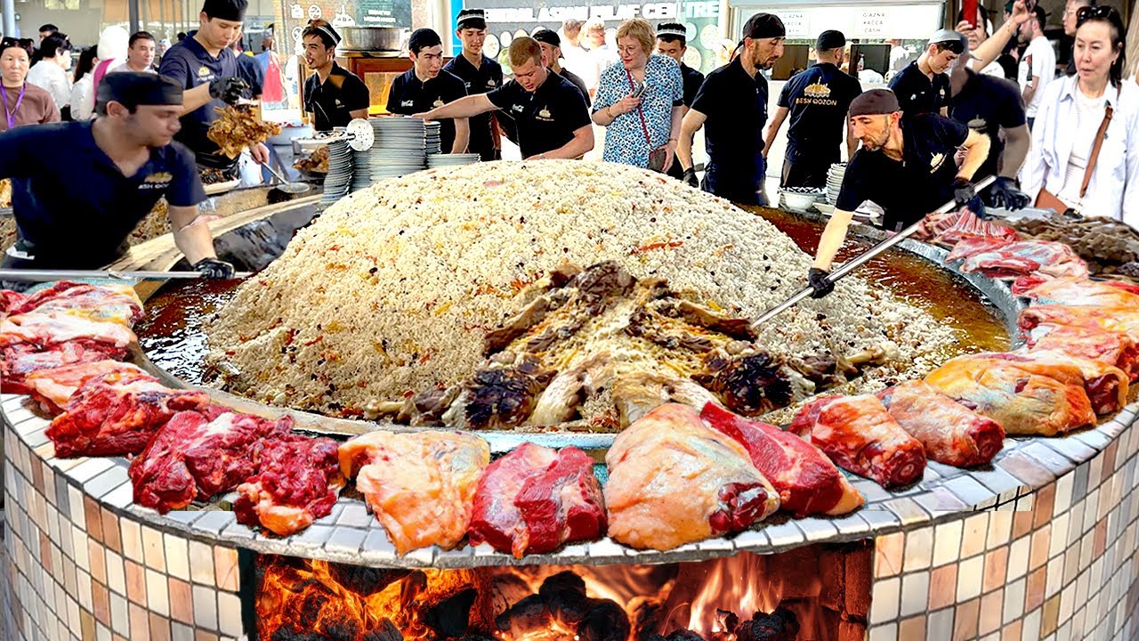 30,000 PEOPLE EAT THIS EVERYDAY! UZBEKISTAN BIGGEST MEAT PILAF COMPLETE COOKING RECIPE | UZBEK PILAF