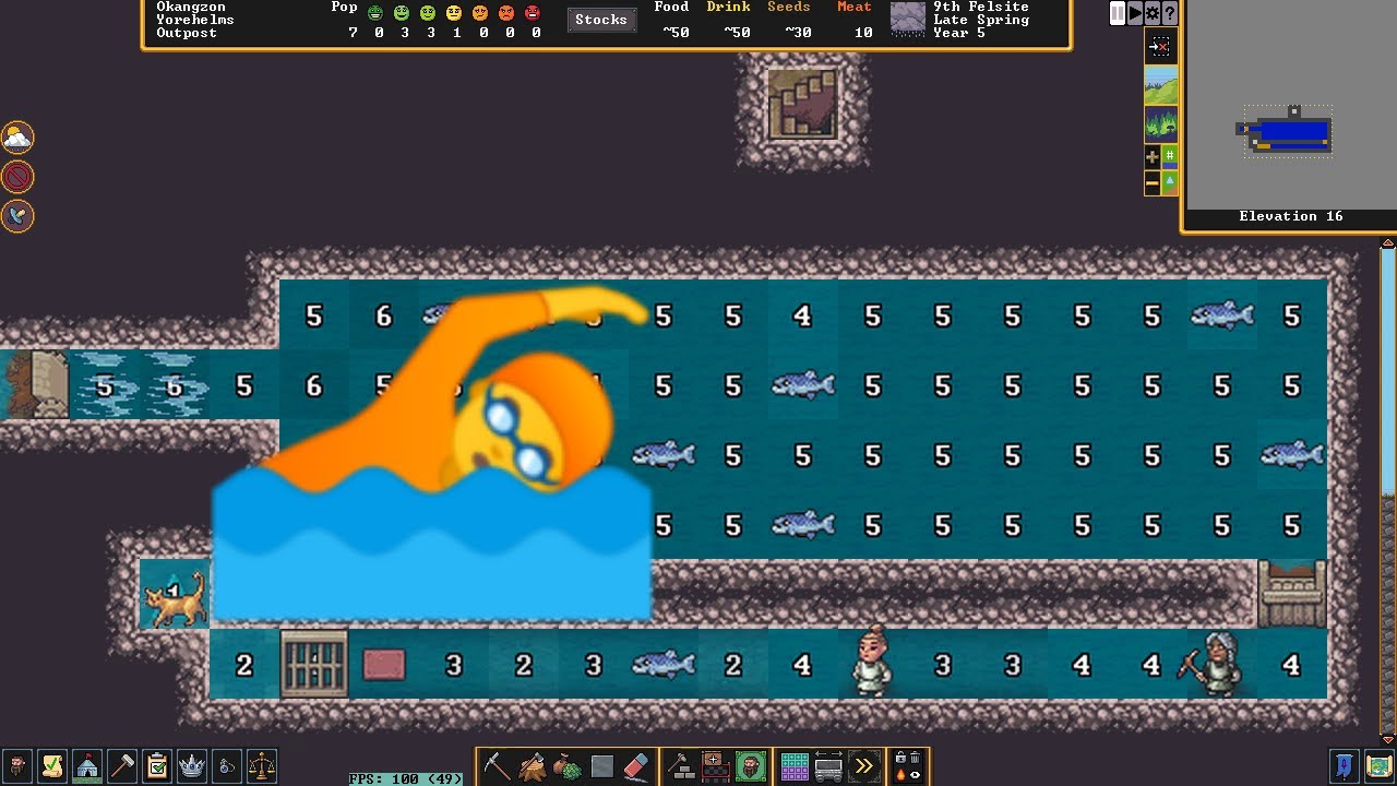 Dwarf Fortress 🍄 Опасные решётки! 🚧 Бассейн с реверсной дорожкой 🏊