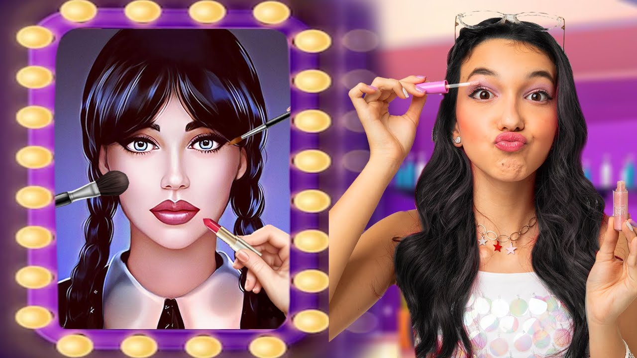 FIZEMOS A MAQUIAGEM DA WANDINHA ADDAMS (Makeup Stylist) | Família Luluca
