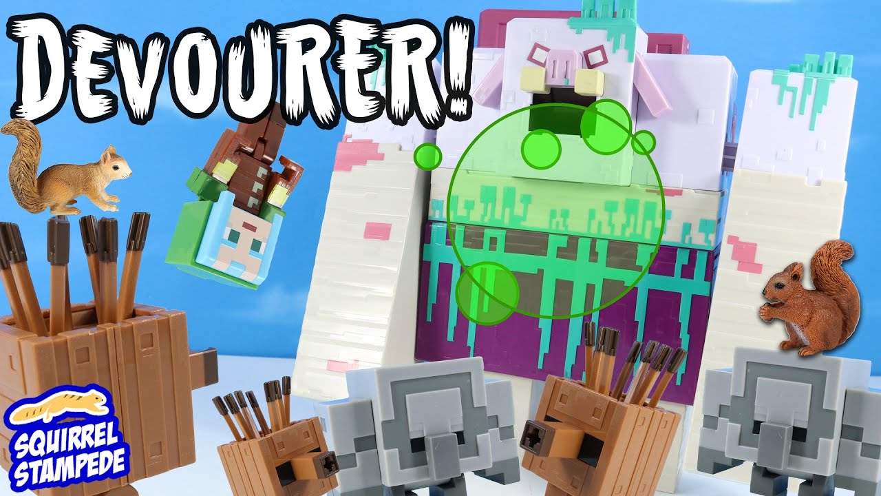 Minecraft Legends GIANT sized Mattel Figure Devourer Boss vs Ranger and Golems Review