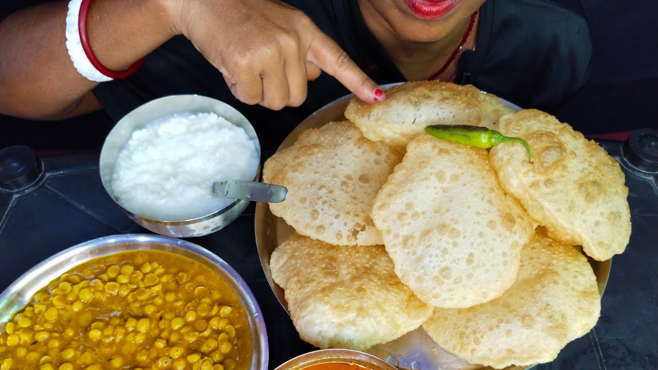 EATING puri with ALU gobi and dal fry with kheer #asmr #foodeating 