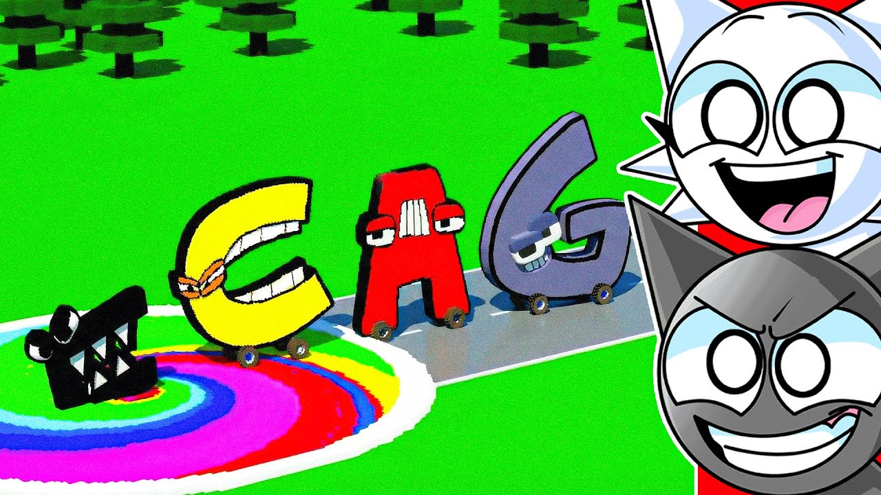 Автомобили из вселенной Alphabet Lore против гигантских ям в процессе разборки.