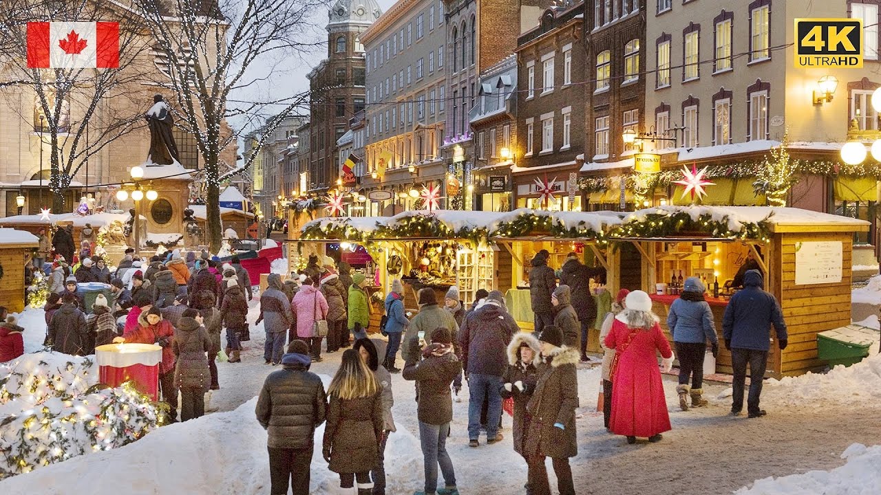 Christmas Market in Old Quebec City ❄️Walking Tour of German Christmas Market 4K