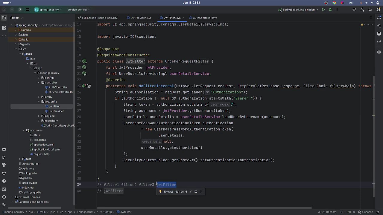 Spring-security SecurityFilterChain va Filter larni sozlash