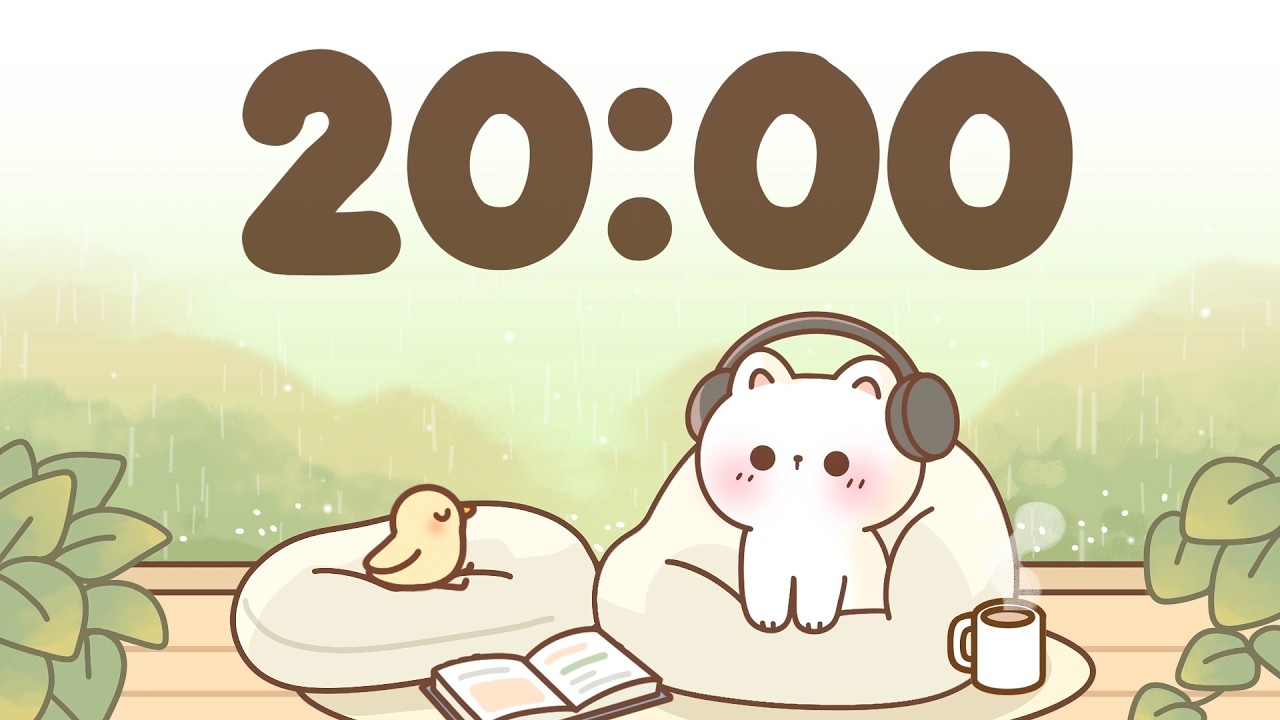 20 Minute Timer 🌧️🐱 | Rain Sound Study Timer for Classroom Focus
