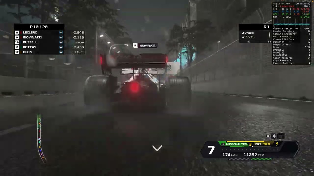 F1 2020 - Mac M4 Pro - 16Core GPU - Crossover 25 - 1080p Ultra 60-80 fps