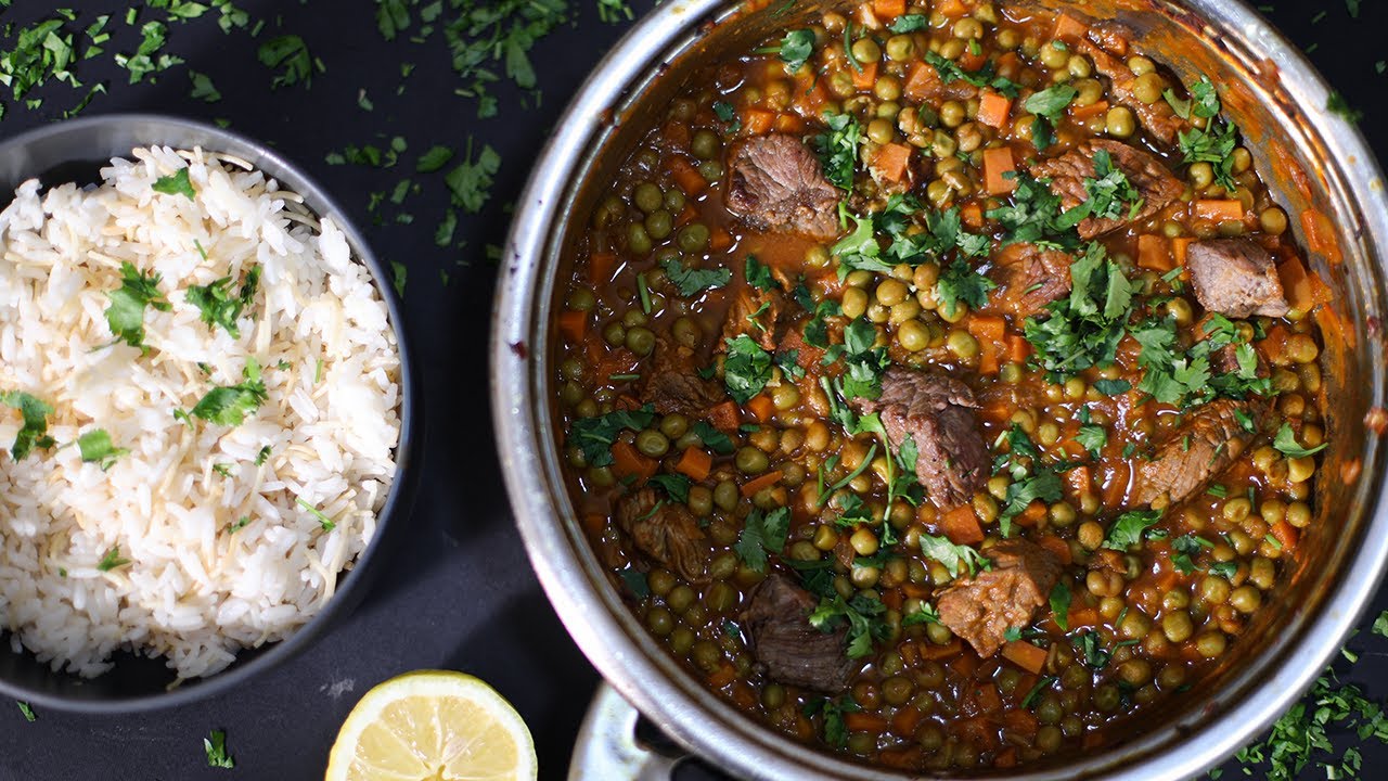Peas and Carrots Stew With Beef Chunks | Bazella w Riz | يخنة البازيلا و رز باللحمة