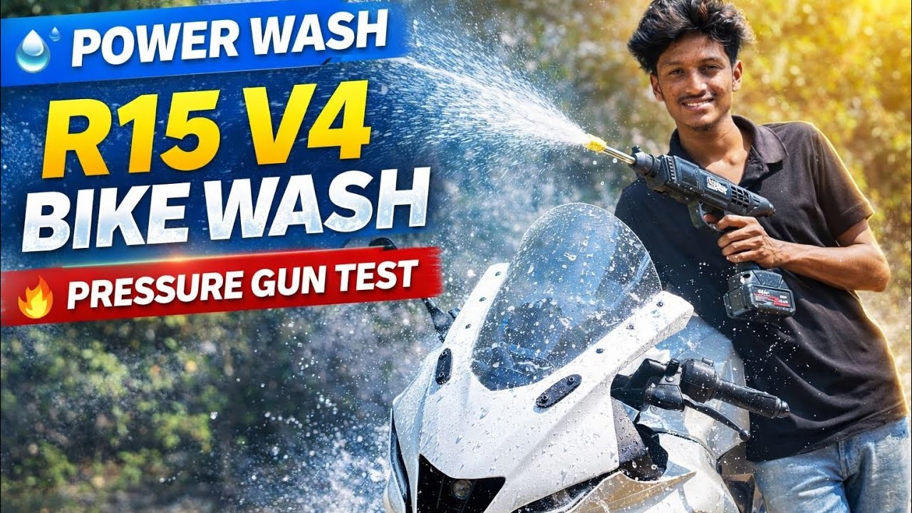 ❤️‍🔥🤗 {R15 V4} 🌊BIKE WASH💥 PRESSURE GUN 🔫TEST🔥#bike #r15v3 #friends #comedy #viralvideo 
