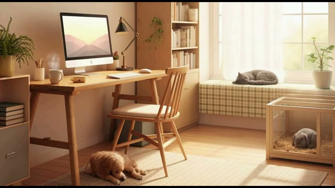 1 - hour  Study With Me Warm Afternoon  | calm music | cute animals  🐱 #cute #music #animals