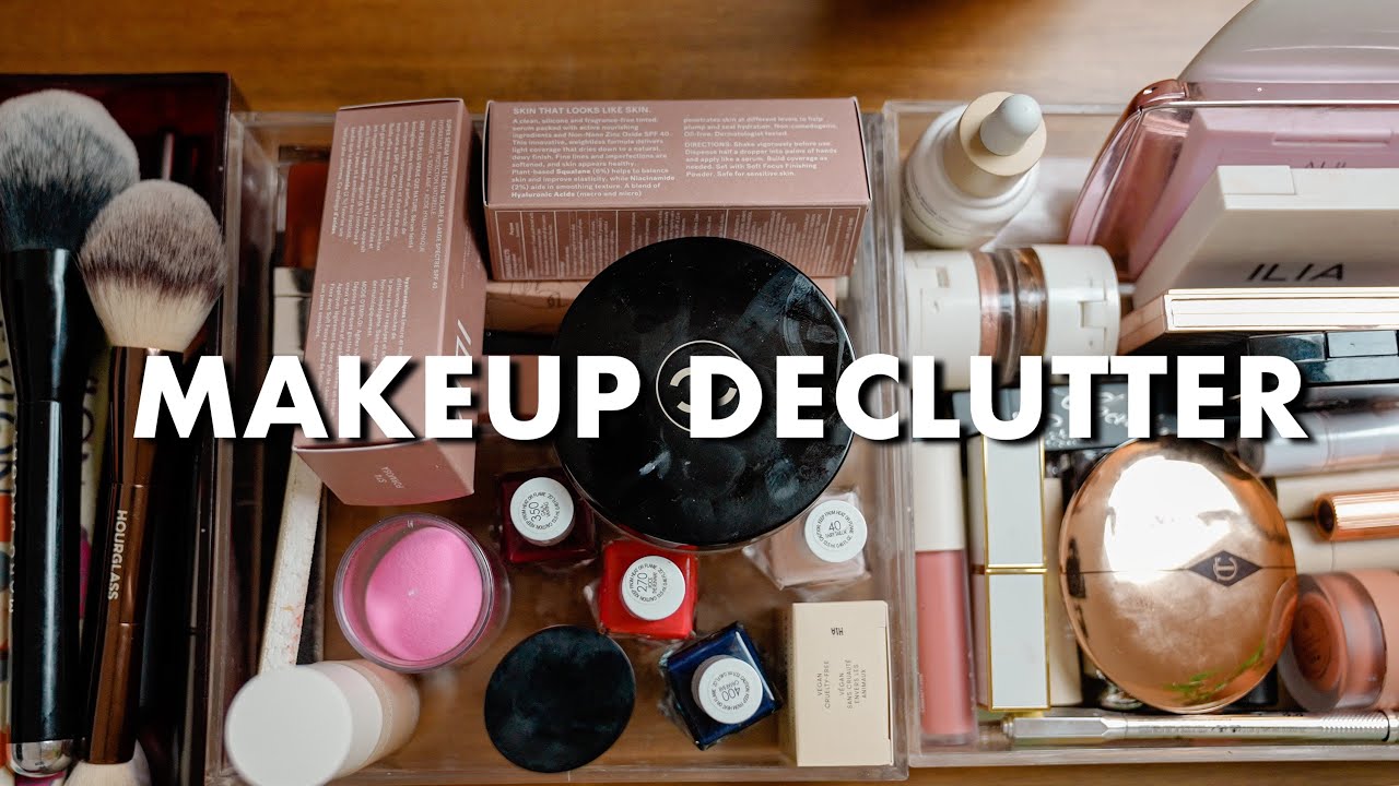 Decluttering my entire minimalist makeup collection | declutter & organize with me