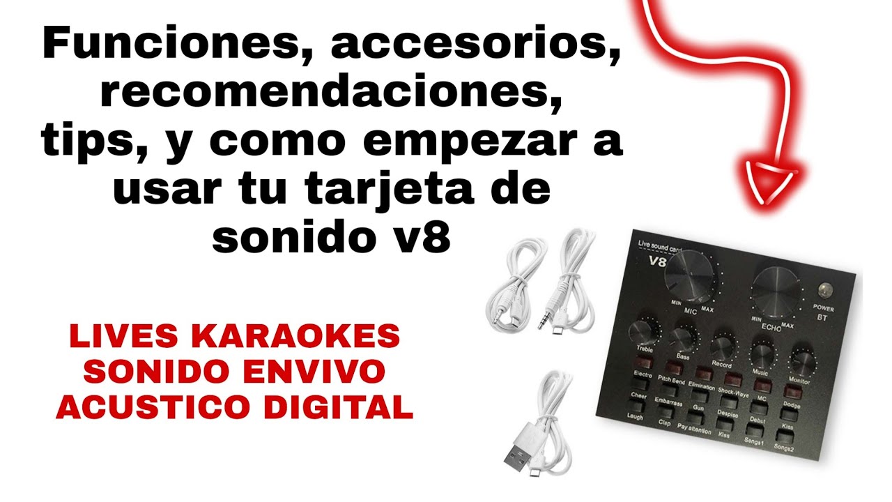 Tarjeta de sonido v8 funciones uso recomendaciones tips conexión cables entradas salidas batería.