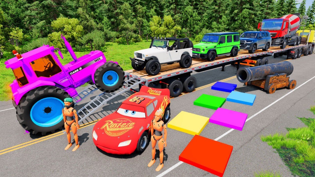 Flatbed Truck McQueen | Transportation with Truck - Pothole vs Car # | BeamNG.Drive Gameplay