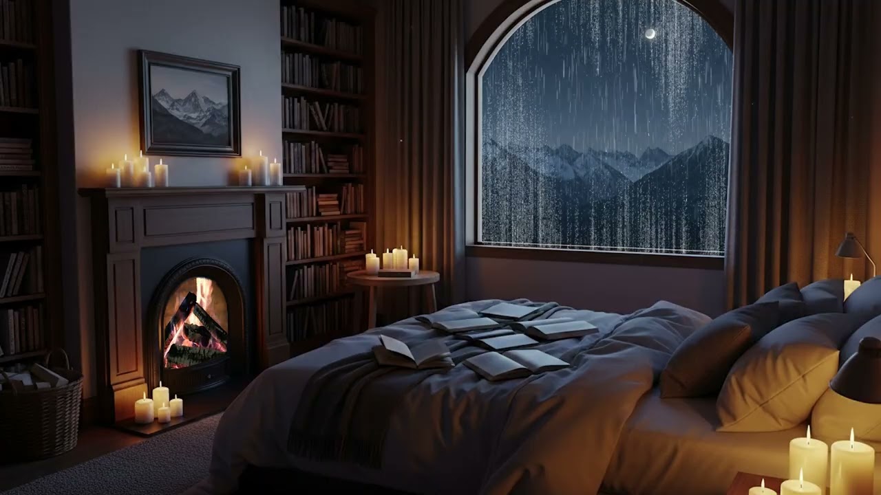 Soothing Rainy Night ❄️ Fireplace ASMR for Focus & Study (3 Hours)