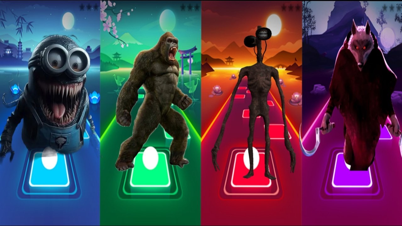 VENOM vs KING KONG vs SIREN HEAD vs EVIL WOLF – Who Wins? | Tiles Hop Challenge#6