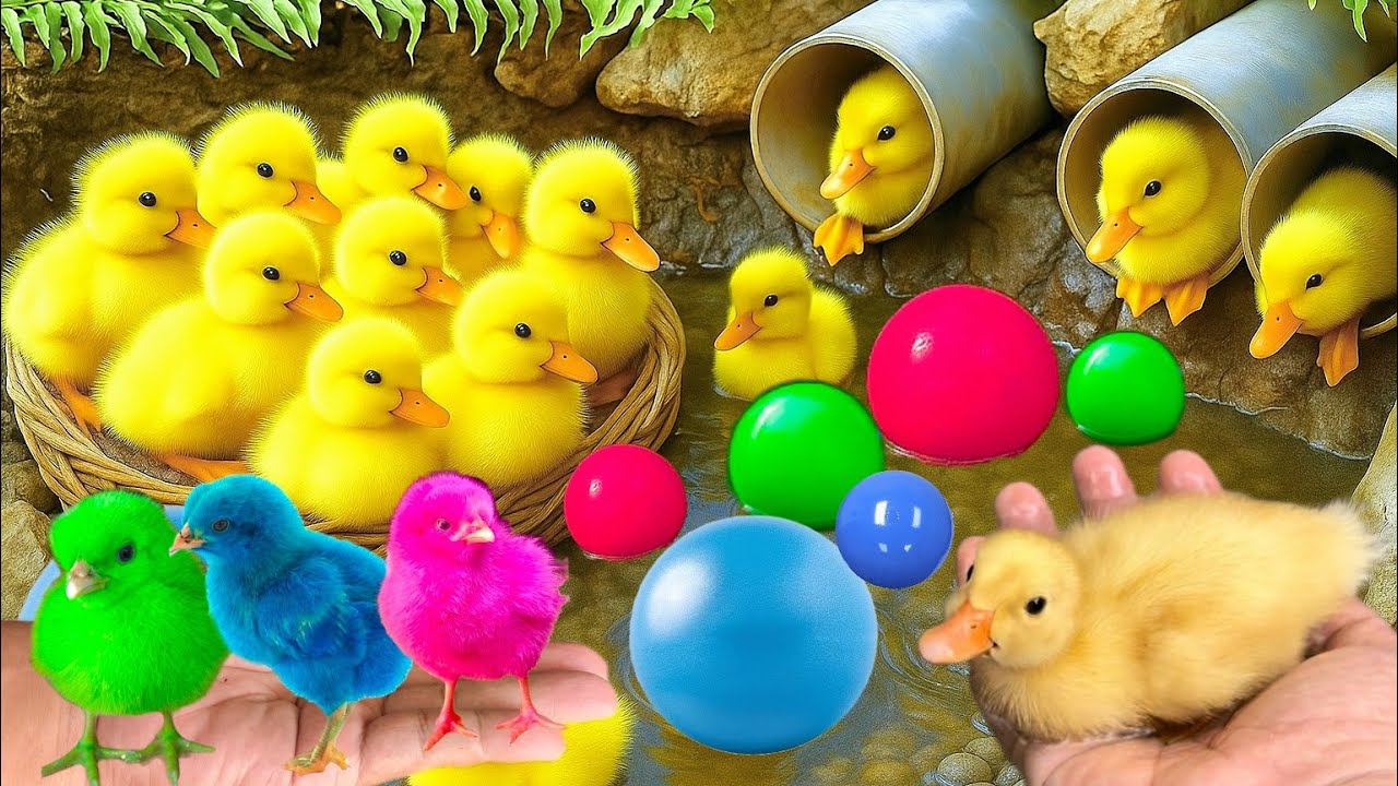 Mencari bebek lucu, Bebek berenang, menangkap bebek angsa, Duck,ikan, dan ayam warna warni.