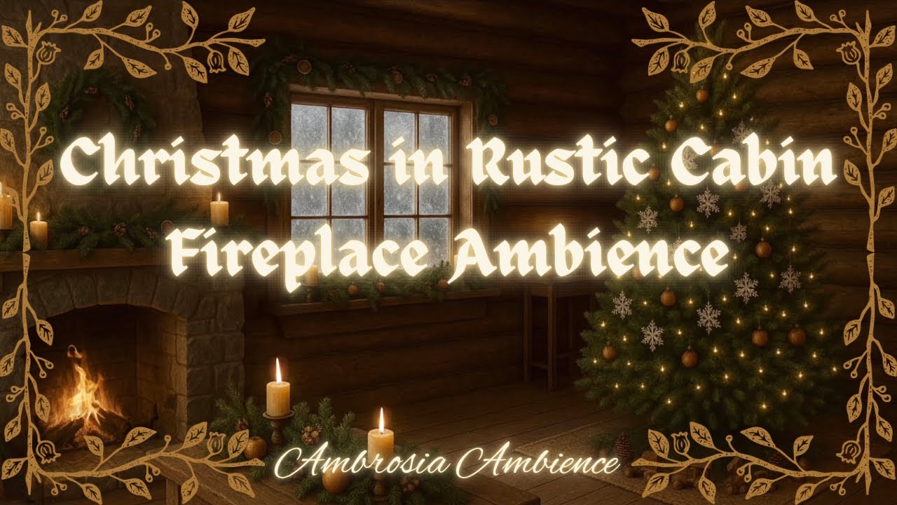 Christmas in Rustic Cabin | Fireplace Ambience
