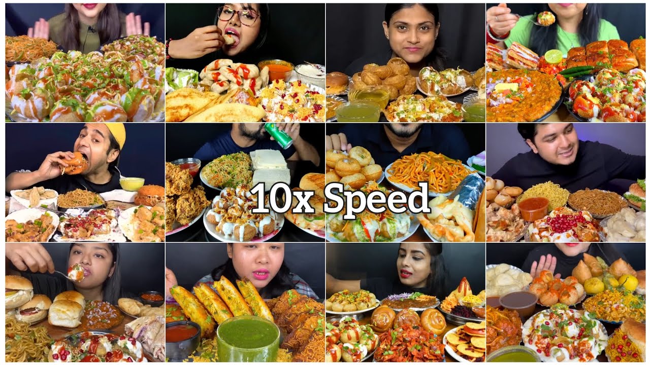 Eating Indian Street Food Dahi Puri, Pani Puri, Samosa, Vada Pav, Pav Bhaji & Momos | Eating Sounds