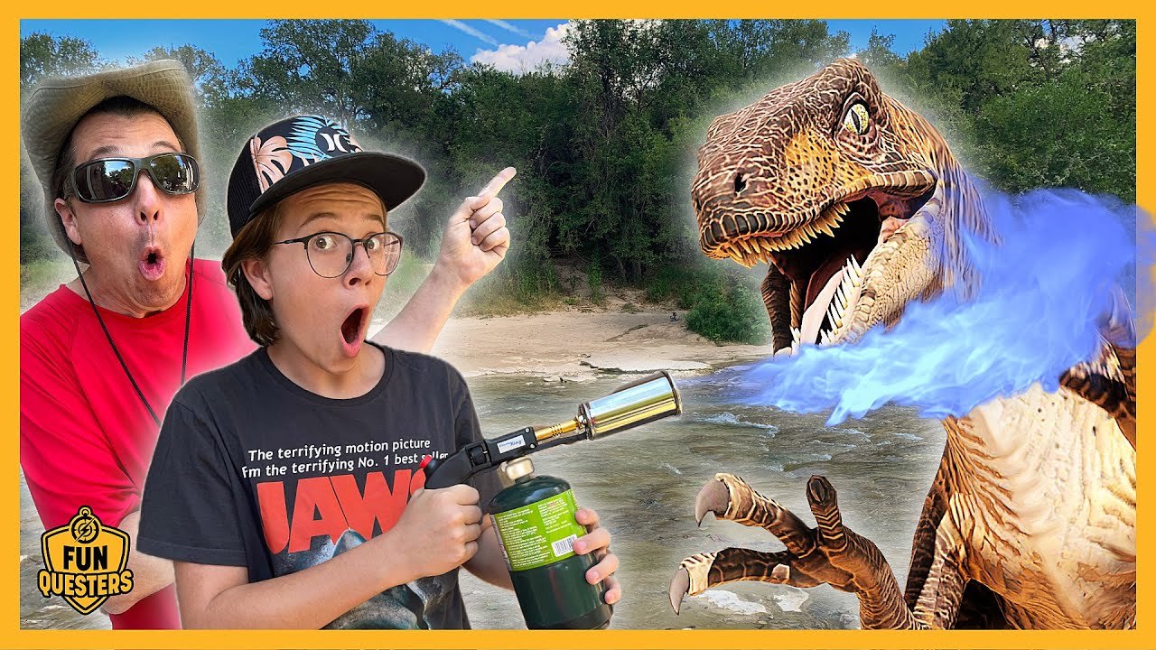 Giant Dinosaurs at Real Jurassic Park as Raptor Battles LB & Aaron the FunQuesters!