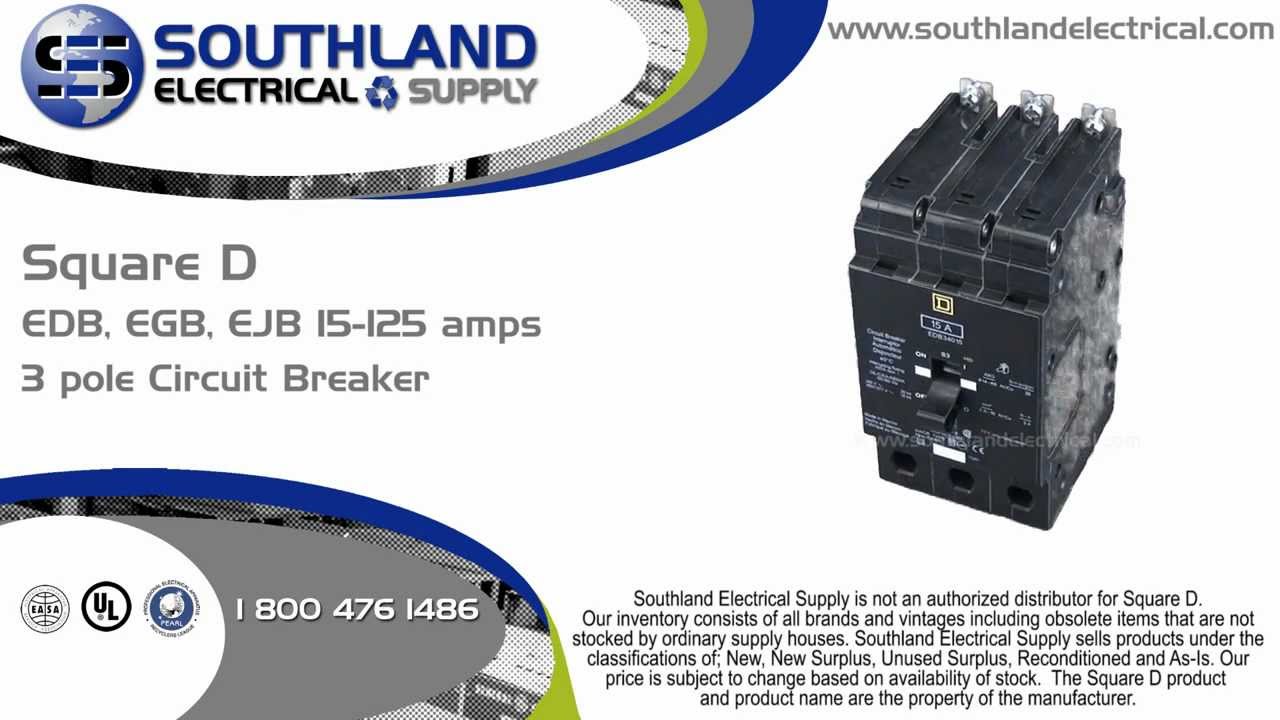Square D EDB34100,100 Amp, 480 Volt, 3 Pole Circuit Breaker