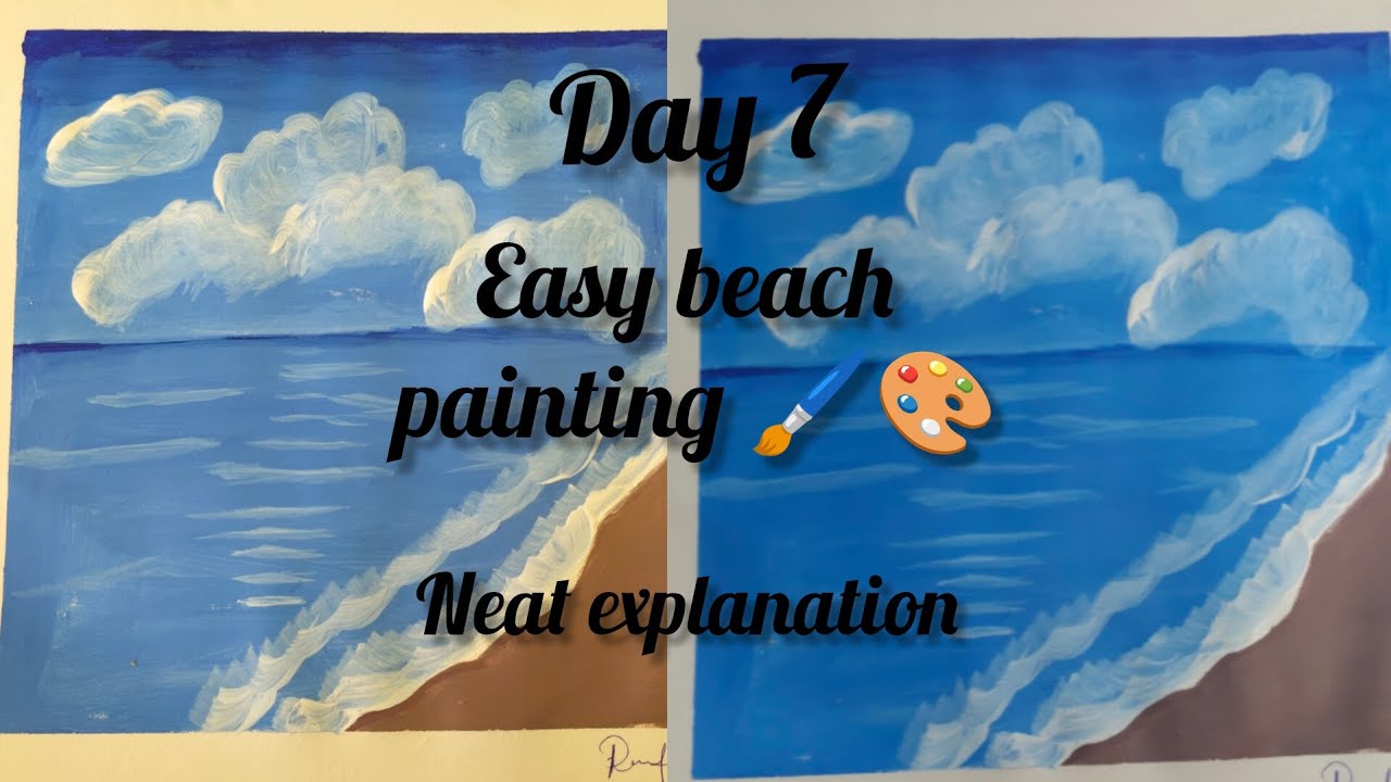 Beach painting 🎨 explanation in Telugu #paintingforbegginers #paintingtutorialtelugu #beachpainting