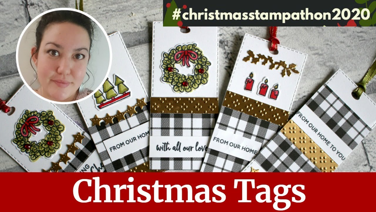 10x Christmas tags with new stampin up 2020 fireside trimmings, plaid dsp, christmas stampathon 2020