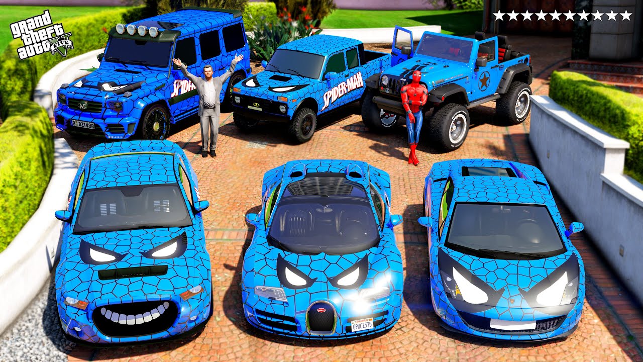 GTA 5 - Stealing SPIDERMAN Luxury Cars With Michael for his Family | (Real Life Cars #300)