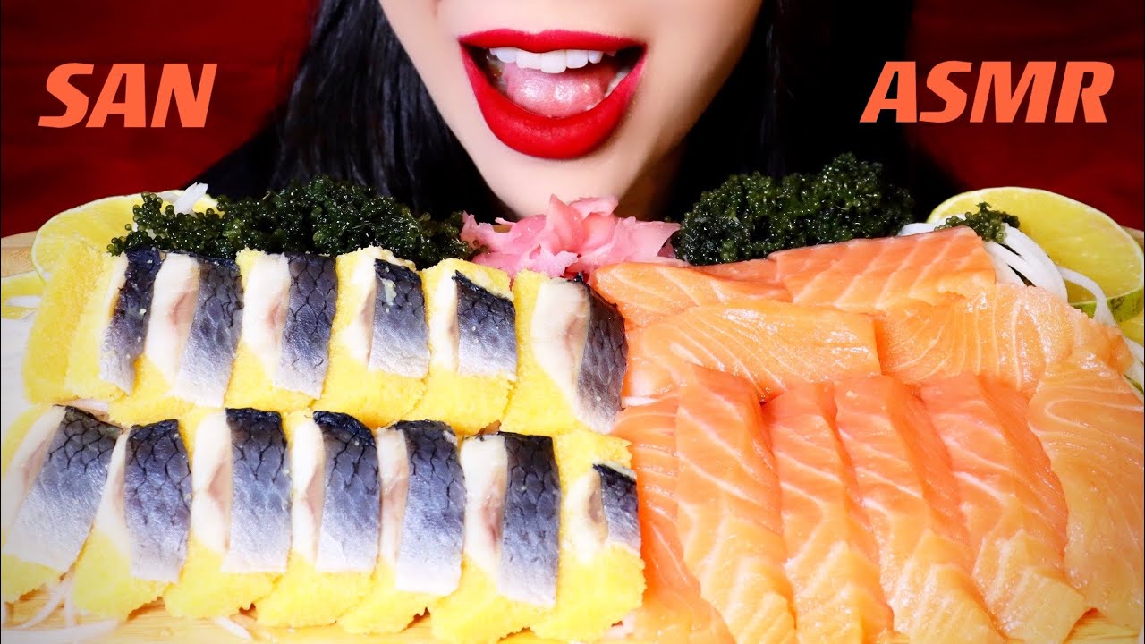 ASMR SASHIMI CÁ HỒI SỐNG, CÁ TRÍCH ÉP TRỨNG | RAW SALMON X RAW HERRING X SEA GRAPES, EATING SOUNDS