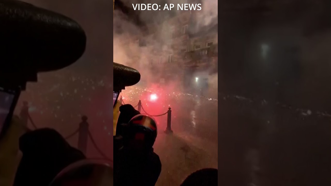 Demonstratos in Georgia LAUNCH FIREWORKS against riot POLICE in Tbilisi protests #georgia