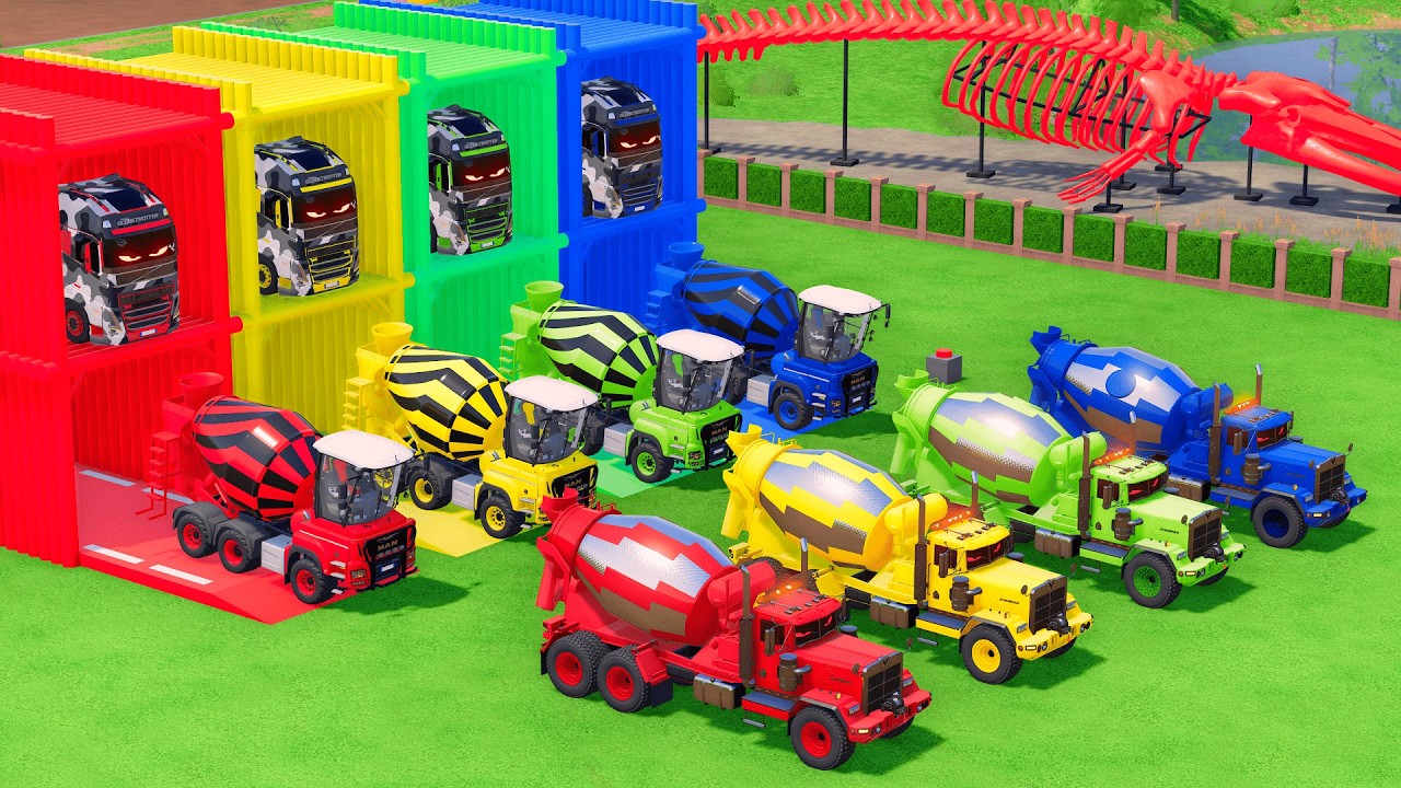 Garage with Colors - ALL MIXER TRUCK WITH DOUBLE FLATBED TRAILER TRUCK, VOLVO, MAN, TLX, FS22 #86