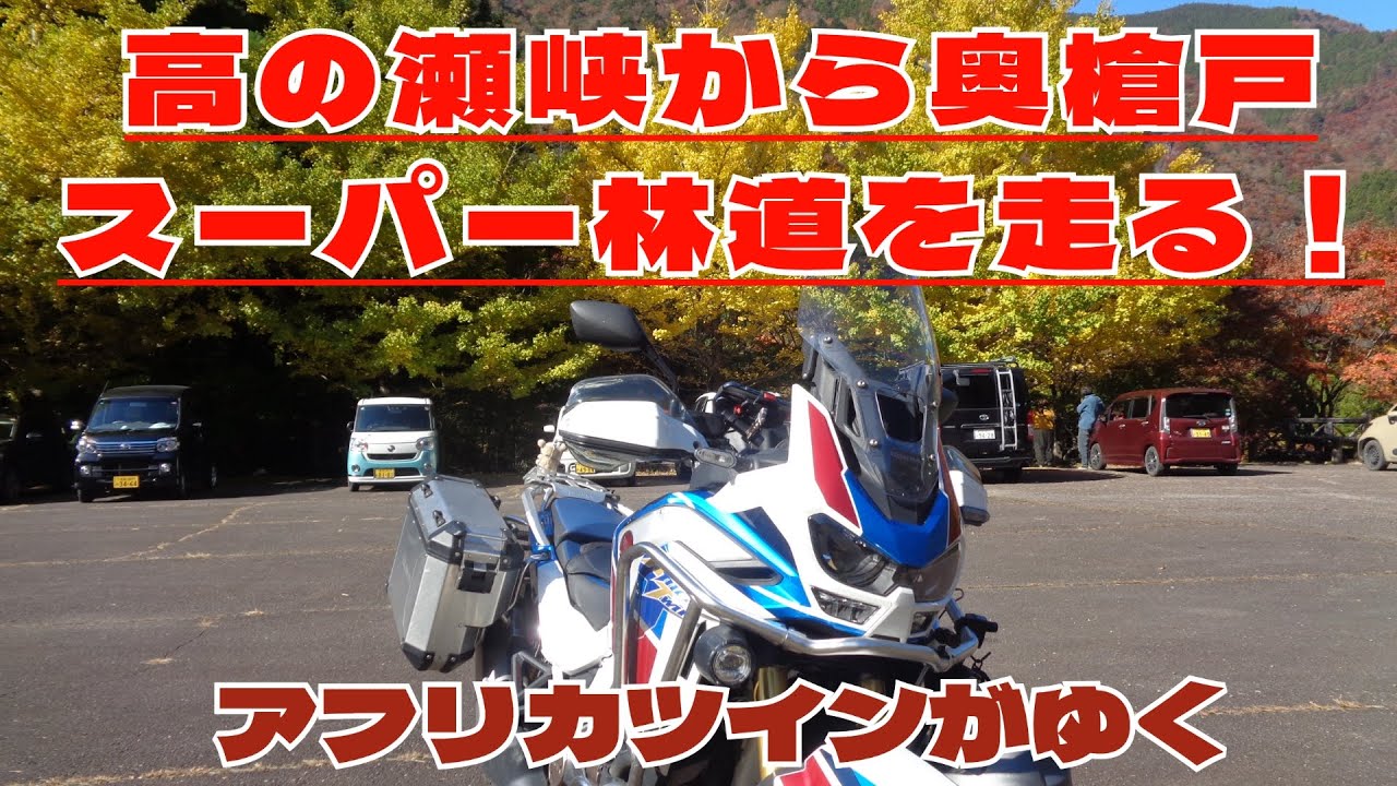 高の瀬峡からスーパー林道をアフリカツインが走ります。山の家で念願のカレーを頂きました。