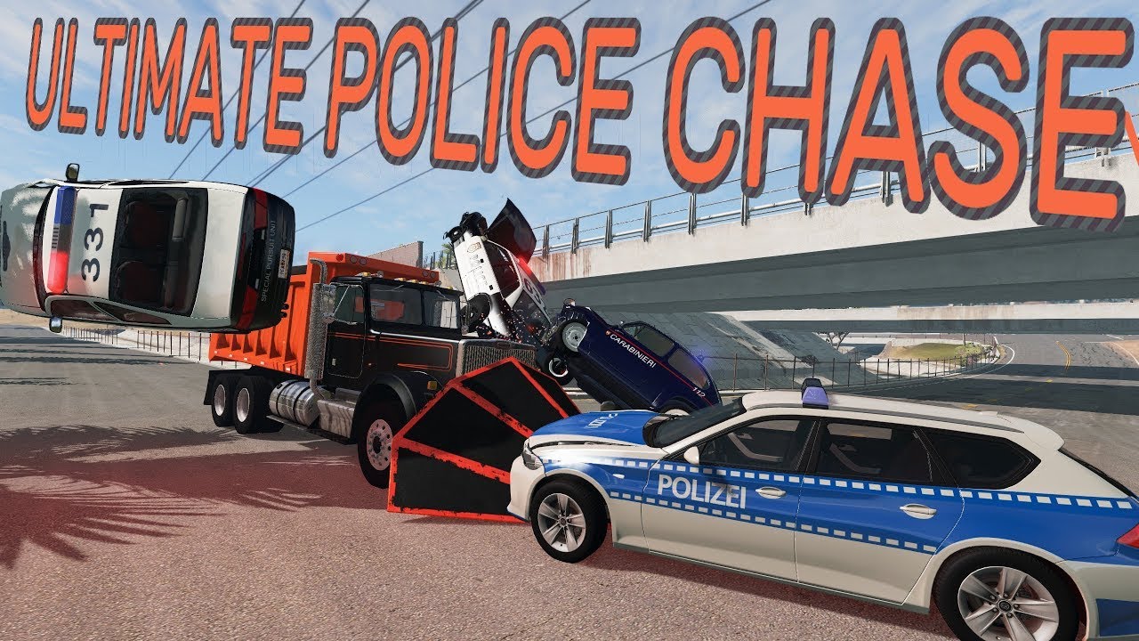 I use a dump truck with a RAM PLOW in an INSANE police chase!!-BEAMNG.DRIVE