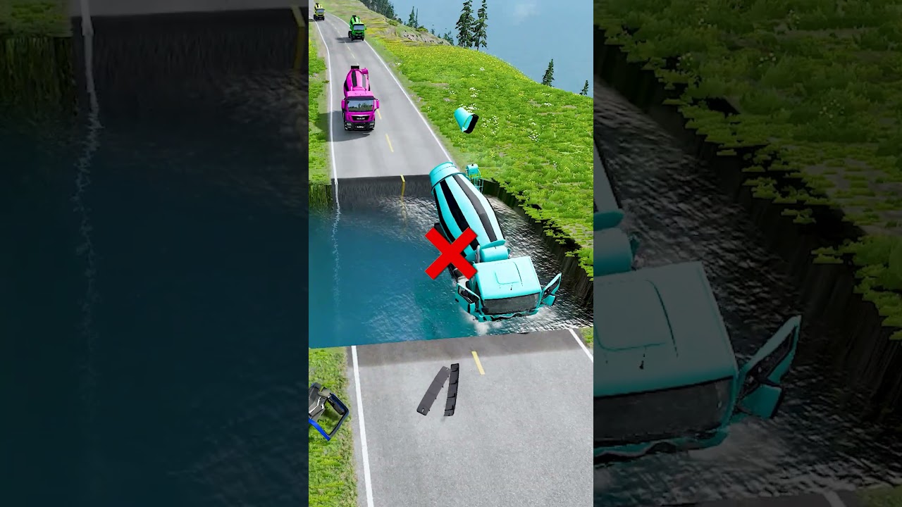 Concrete mixer truck vs water pit #144 | #doublespeedbumps  #carsvswaterpit #carsvsdeepwater