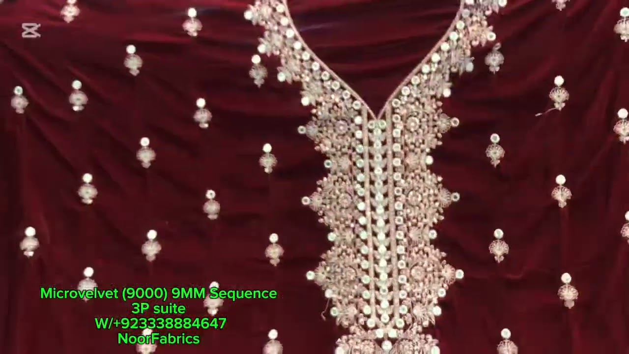 Partywear Pakistani dress Microvelvet (9000) 9MM Sequence work 3P Suite WhatsApp 