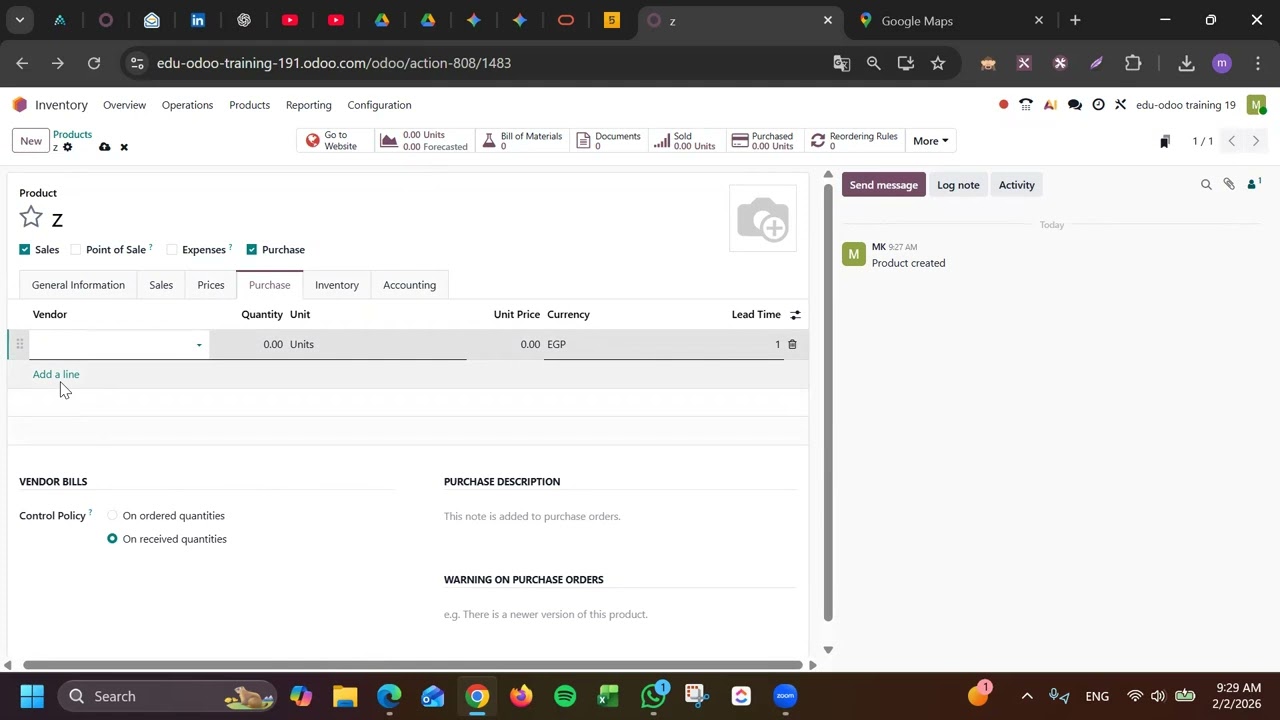 How to create a product in Odoo 19