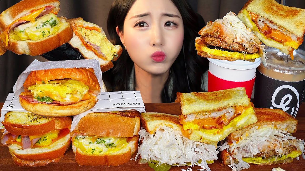 Бургеры полные начинки АСМР 🍔 Хлеб с беконом и сыром Тост Мукбанг ASMRㅣBurger Mukbang