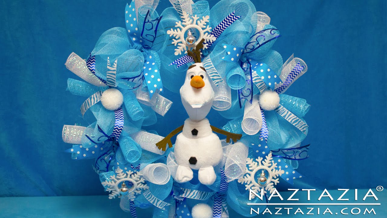 HOW to MAKE FROZEN INSPIRED WREATH - DIY Tutorial Deco Mesh Olaf Plush Decor