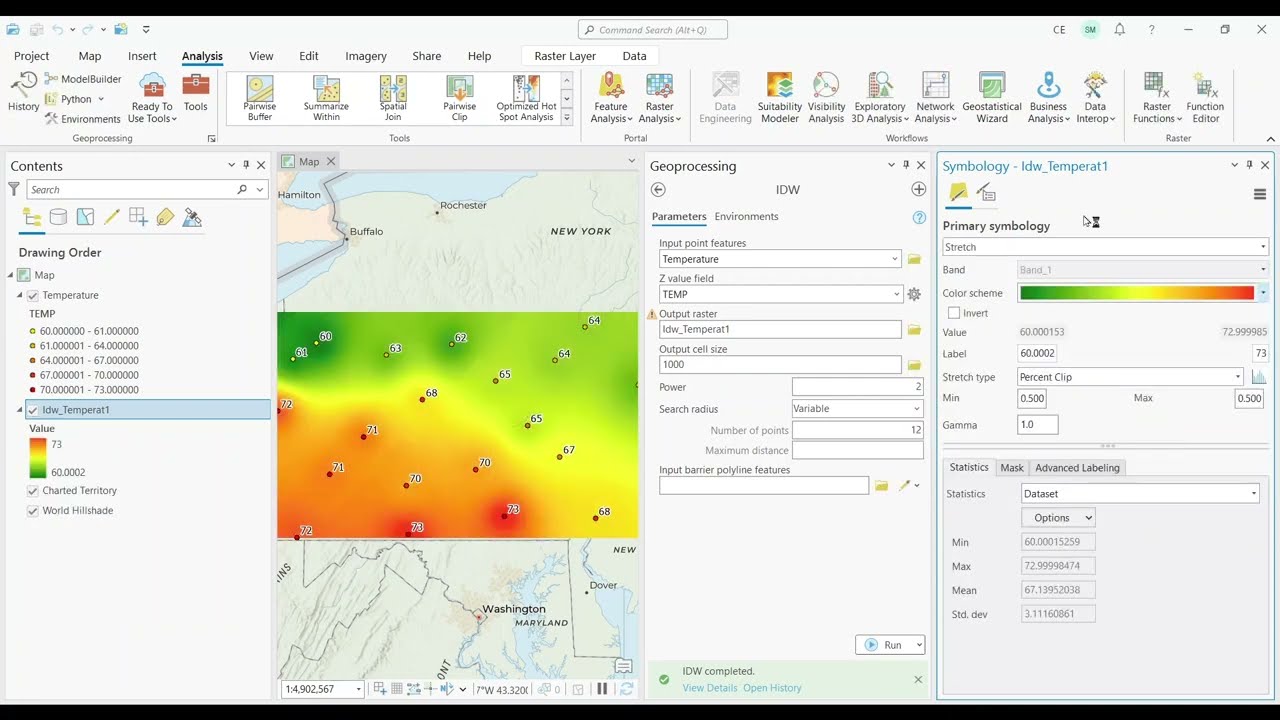 Как использовать интерполяцию IDW в ArcGIS Pro