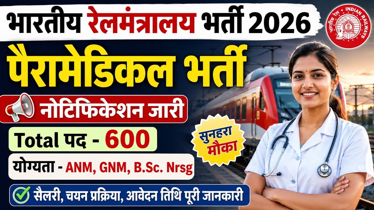 Ministry of Railways RRB Paramedical Vacancy Notification 2026: Nursing Superintendent, ECG, Lab,...