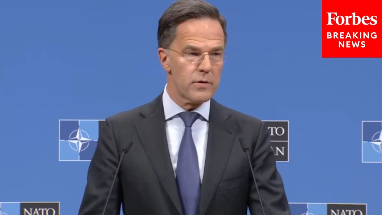NATO Secretary General Mark Rutte Holds A Press Briefing After Meeting With Defense Ministers