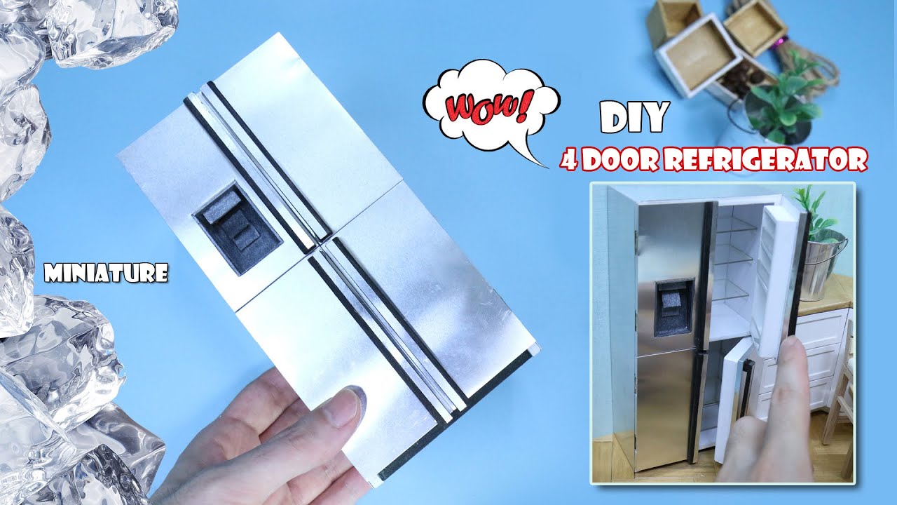 MINIATURE DIY - 4 door stainless steel refrigerator(Dollhouse Refrigerator)