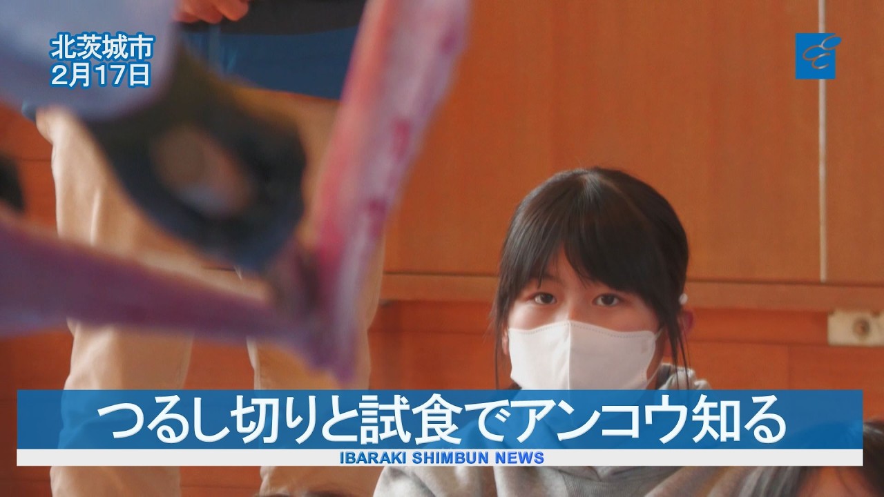つるし切りと試食でアンコウ知る　北茨城・大津小
