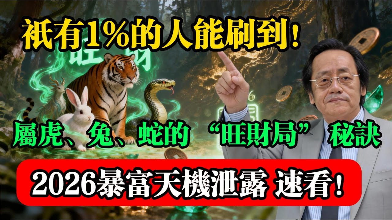 只有1%的人能刷到！屬虎、兔、蛇的 “旺財局” 秘訣，2026暴富天機泄露，速看！