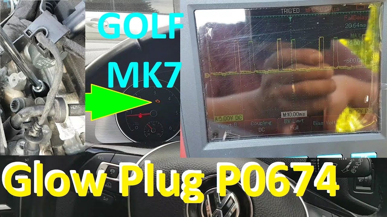 Golf MK7 1.6 TDI engine light on. P0674 Glow plug circuit malfunction. Fault finding and repair.