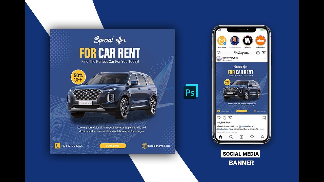 PHOTOSHOP TUTO Car Rental Flyer Design Social Media Post