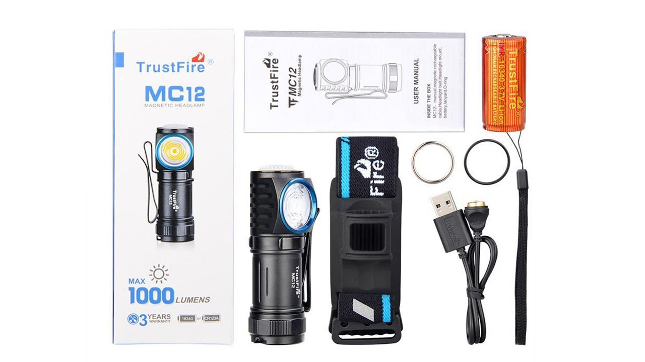 TrustFire MC12 Kopflampe EDC LED Taschenlampe (IMR 16340 / max. 1000 Lumen)