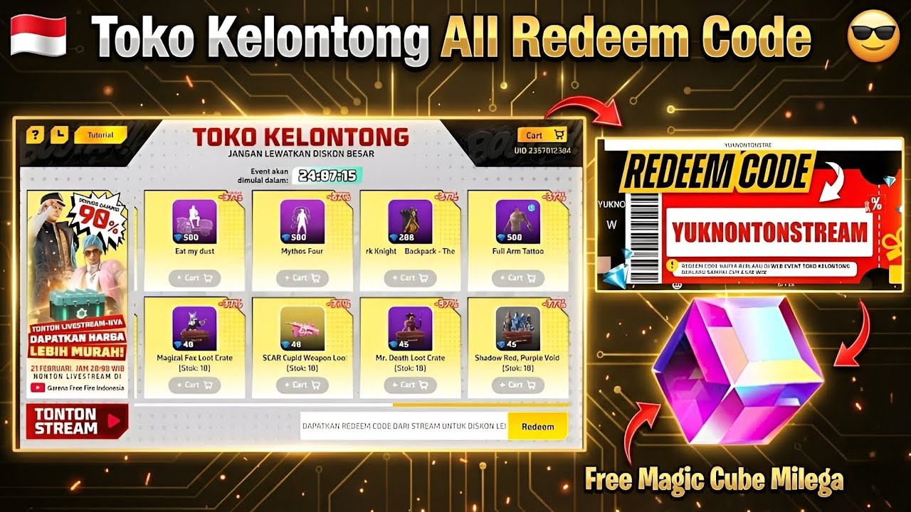 FF Indonesia Server All Redeem Code Toko Kelontong Discount Event
